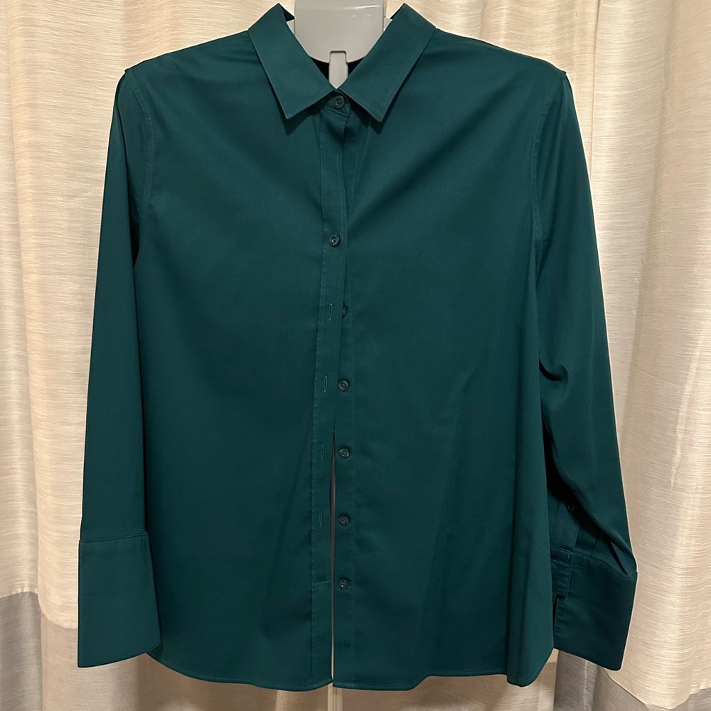 Chico's Teal 3/4 Sleeve No-Iron Button Down Shirt